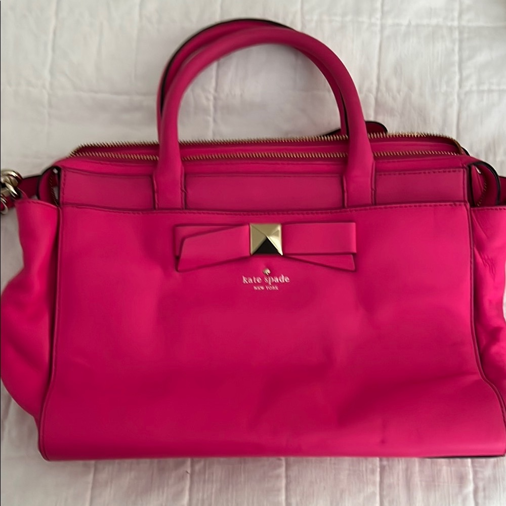 Kate Spade Pink Satchel with Gold Bow Accent